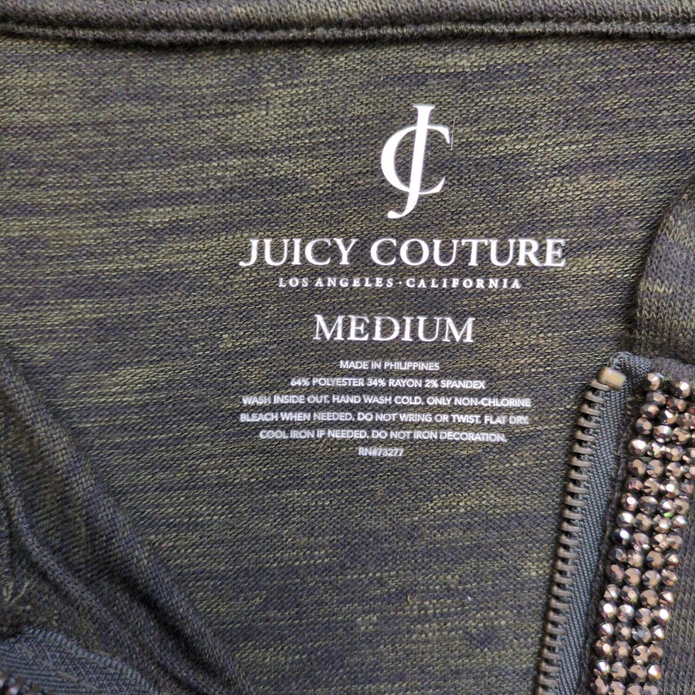 Juicy Couture‎ Hoodie Olive Green Rhinestone Zip Up Hoodie Sweatshirt Jeweled M - Picture 7 of 10